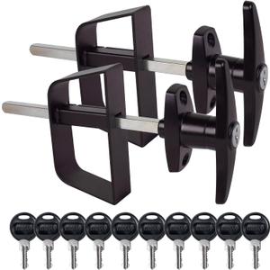 T-Handle Lock Kit,Hurrikom Double Shed Door Latch with 5.5" Stem, Lock Matching Set Includes 10 Keys for Sheds Doors, Playhouses, Chicken Coops,Camper, RV, etc(Black).All Keys are Universal.