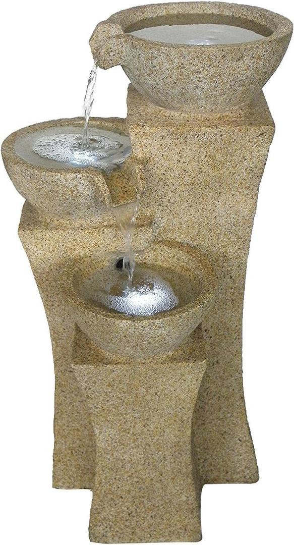 Veneto - 26" Three Bowl Cascading Waterfall Rock Fountain with LEDs