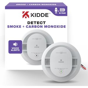 Kidde Hardwired Smoke & Carbon Monoxide Detector, 10Year Battery Backup, Voice Alerts, Interconnectable LED Warning Light Indicators, 2 Pack