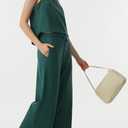 AFITNE Women's Summer 2 Piece Outfits Linen Sleeveless Tank Crop Top Wide Leg Pants Lounge Matching Sets (Blue, XXL)