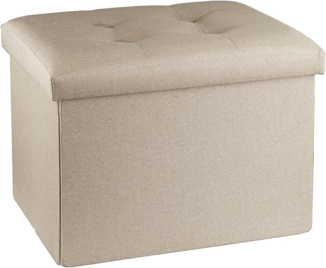 2 Pcs Storage Ottoman Footrest Stool Small Ottoman with Storage Foldable Ottoman Foot Rest Footstool Bench for Living Room 17x13x13inches Beige