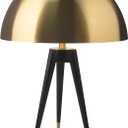 21-inch Tall Metal Table Lamp, Mid Century Side Table Lamp with Retro Gold Dome Shade, 2-Light Black Tripod Desk Lamp for Living Room Bedroom Office Study Room (E26 Base)