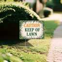 Set of 3 Double Sided 12x8 Inches Plastic Sign With H-Stakes "Caution Keep of Lawn" - Keep Grass Stay Treated Lawn - No Pets on Chemically Treated Yard - Please Do Not Spray Wildlife Habitat