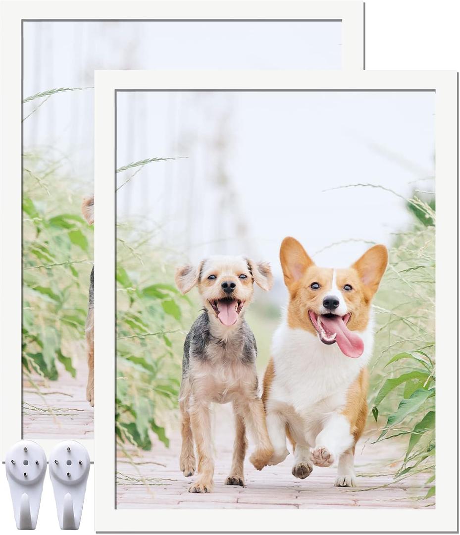 14x18 Picture Frame Set of 2, White Photo Frames High Transparent Wall Gallery Desktop Horizontal Vertical for Canvas Collage Photo Poster Certificate 14 x 18 inches