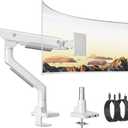 monTEK Sleek Aluminum Monitor Arm for 17-57 Ultrawide Screens up to 59.4 lbs, USB 3.0 A/C, Heavy Duty Single Monitor Arm Desk Mount, Pneumatic Lift, Quick-Release Plate, Clamp/Grommet, VESA 100x100 (White)