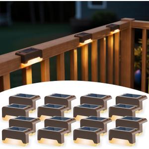 SOLPEX Solar Deck Lights, Solar Step Lights for Outside Waterproof Led Stair Light for Outdoor Fence, Balcony, Patio, Railing, Front Porch, Yard and Pathway(16pack Warm White) (Brown)
