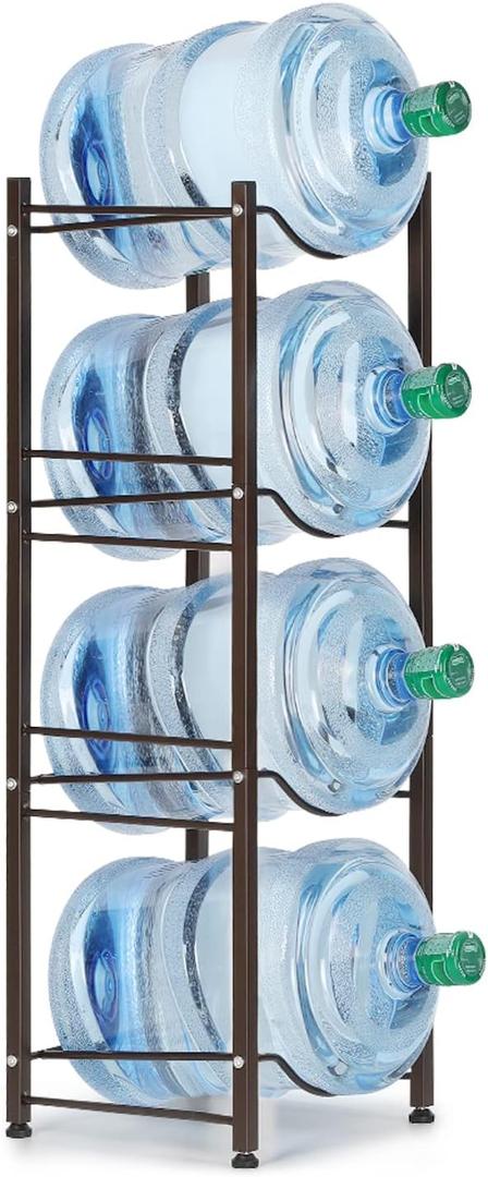 HAITRAL Water Gallon Jug Holder, 4 Tiers Heavy Duty Water Bottle Buddy Display Rack, Black Brown