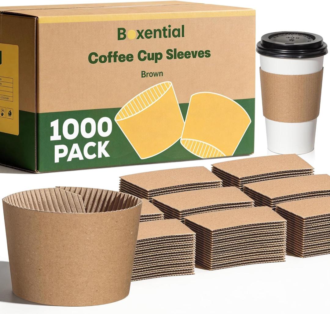 1000 Pack Coffee Cup Sleeves for Hot & Cold Drinks | Extra Thick Disposable Kraft Corrugated Insulated Sleeve for 12-24 oz Cups | Recyclable Cardboard Hand Protection for Cafes, Offices