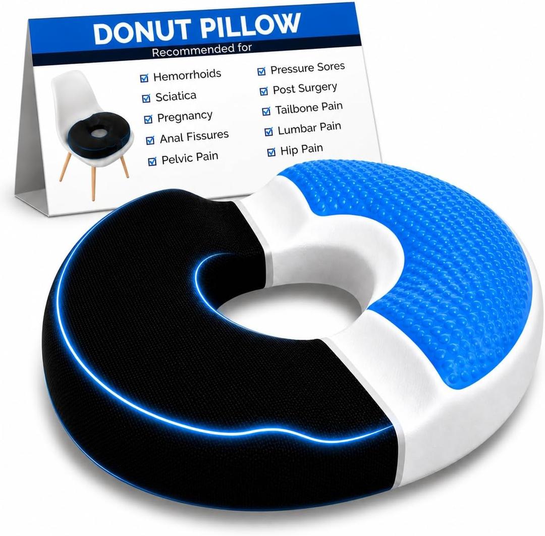 AnboCare Donut Gel Sitting Pillow - Orthopedic Memory Foam for Tailbone Pain, Hemorrhoid, Bed Sores, Postpartum, Prostate, Coccyx & Sciatica Pain