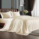 BEDELITE King Size Sheets Set, Luxury Soft Beige Satin Sheets for Hair and Skin, Similar to Silk Bed Sheets Set 4 Pieces with 1 Deep Pocket Fitted Sheet, 1 Flat Sheet, and 2 Pillowcases