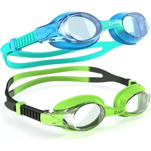 ZABERT 2 Pack Kids Swim Goggles, Swimming Goggles for Kids Toddler Youth Girls Boys Junior Jr Childrens Child Little Baby Age 3 4 5 6 7 8 9 10 11 12 Years Anti Fog Clear Blue Teal Black Green