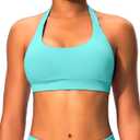 Comper Halter Sports Bras for Women Backless Workout Bra Seamless Open Back Strappy Yoga Bra Crop Top with Removable Cups (L)