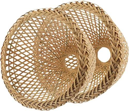 ARTIBETTER Rattan Lamp Shade 2pcs Woven Lampshade Weave Lighting Rattan Pendant Light Shade Wicker Basket Chandelier Lamp Shade Hanging Ceiling Light Cover Fixture for Cafe Decor Japanese Decor