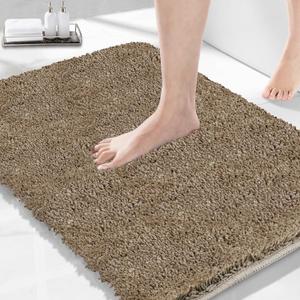 Brown Bathroom Rugs 27.5"x19.6", Extra Soft Absorbent Thick Shaggy Bath Rugs, Non Slip Quick Dry Bath Mat, Machine Washable Bath Rugs for Bathroom, Microfiber Rugs for Shower Bathtubs