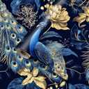 HOMETITUTE Peacock Peel and Stick Wallpaper, Blue Gold Floral Removable Self Adhesive Wall Paper for Bedroom Living Room, Decorative Wallpaper for Walls Cabinets Furniture, 15.7" x 39.4"