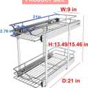 Sikarou Pull Out Cabinet Organizer 9" W x 21" D 2-Tier Individual Slide Out Drawer Pantry Shelf Storage for Kitchen Base Cabinet Organization for Kitchen, Bathroom, Pantry, Chrome