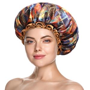 mikimini Large Shower Cap for Women Long Hair,Mystery Shower Caps with Brown Lace, Reusable Waterproof Bathing Shower Hat (X-Large (Pack of 1), Mysterious)