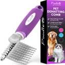 Poodle Dematting Fur Rake Comb Brush for Dogs and Cats - Long 2.5" Steel Safety Blades Metal Comb for Detangling Matted or Knotted Undercoat Hair (Purple)