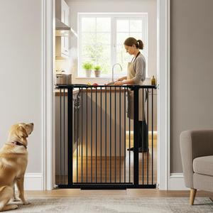 41" Extra Tall Baby Gate With Door, 29.6-40.5 In Wide Dog Gates for Doorways Stairs, Walk Through Large Pet Gate Indoor, Pressure Mounted Child Safety Gates for Kids Puppy Doggie Metal Black