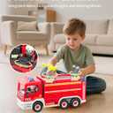 Large Fire Truck Toy with 2 Firefighters & Rescue Tools, Lights & Siren Sounds, Assemble & DIY Fire Rescue Truck Vehicle Toy for Boys Girls Christmas Birthday Gifts Kids Toys for 3 4 5 6 7 8 Years Old