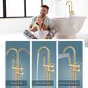 Aolemi Floor Mount Bathtub Faucet Freestanding Tub Filler Standing High Flow Shower Faucets Shower Mixer Taps, Swivel Gooseneck Spout with Cylinder Handheld Brushed Gold