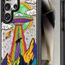 Compatible for Samsung Galaxy S25 Ultra Case Cute Aesthetic - Durable Shockproof 6.6 ft Drop Impact Phone Case Cover with Funny Fashion UFO Design 6.8" Black