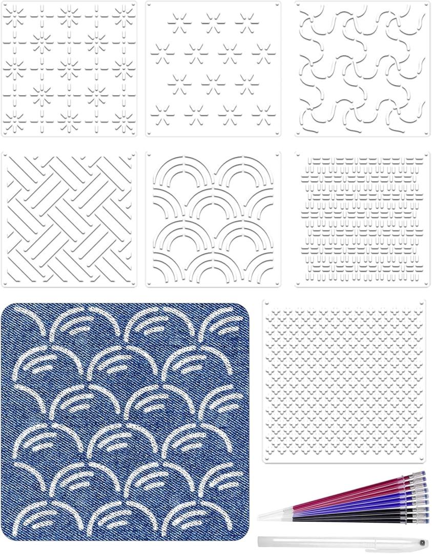 Gezan Sashiko Stencils Plastic Sashiko Template Pattern Geometric Embroidery Stabilizers Drawing Line Template for Hand Quilting Sewing (8)