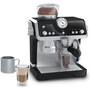 Casdon De'Longhi Toys Barista Coffee Machine. Toy Kitchen Playset for Kids with Moving Parts, Realistic Sounds and Magic Coffee Reveal. For Children Aged 3+, Silver, Black