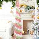 5FT Artificial Pencil Christmas Tree, Red Green White Pop Up Small Christmas Tinsel Tree, for Home Holiday Porch Fireplace Xmas Indoor Party Decoration.