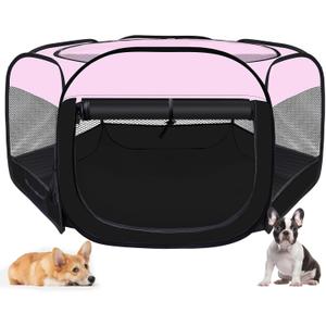 Dog Cat Playpen,Portable Pet Puppy Playpen,Rabbit Puppy Dog Play Pen for Indoors,Dogs Tent for Indoor Cats,Kitten Playpen,Collapsible Small Cats Crate Cage for Small Dogs with Carrying Case(Pink, S)