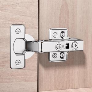 4pcs Full Overlay Soft Close Cabinet Hinges Frameless Concealed Door Hinges European Soft Closing Four-Hole Mounting Plate Hinges Nickel Plated Finish