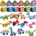 JOYIN 12 Packs Valentines Dinosaur Building Blocks Toys with Heart Boxes for Valentine Party Favors Gifts Classroom Exchange, Prize Supplies, School Rewards