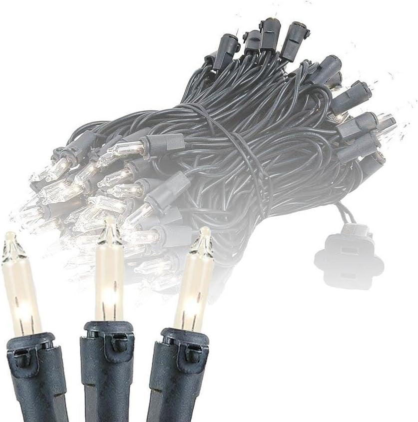Novelty Lights 34 Feet 100 Bulbs Traditional Incandescent Mini Lights, Clear on Black Wire with 4" Spacing, Commercial Grade and UL Listed for Indoor/Outdoor Use, End-to-End Connectable
