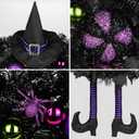 Halloween Wreath for Front Door 26" Tinsel Black Witch Wreath with Hat Legs and Purple Pumpkin for Fall Autumn Indoor Window Door Thanksgiving Halloween Decorations