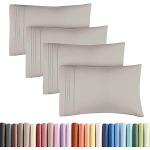 Standard Pillow Cases Set of 4 - Ultra Soft Hotel Quality Pillowcase Covers - Comfy Bedding for Women, Men, Kids & Teens - Machine Washable Pillow Protectors - 4 Piece Set - Standard Size Light Grey
