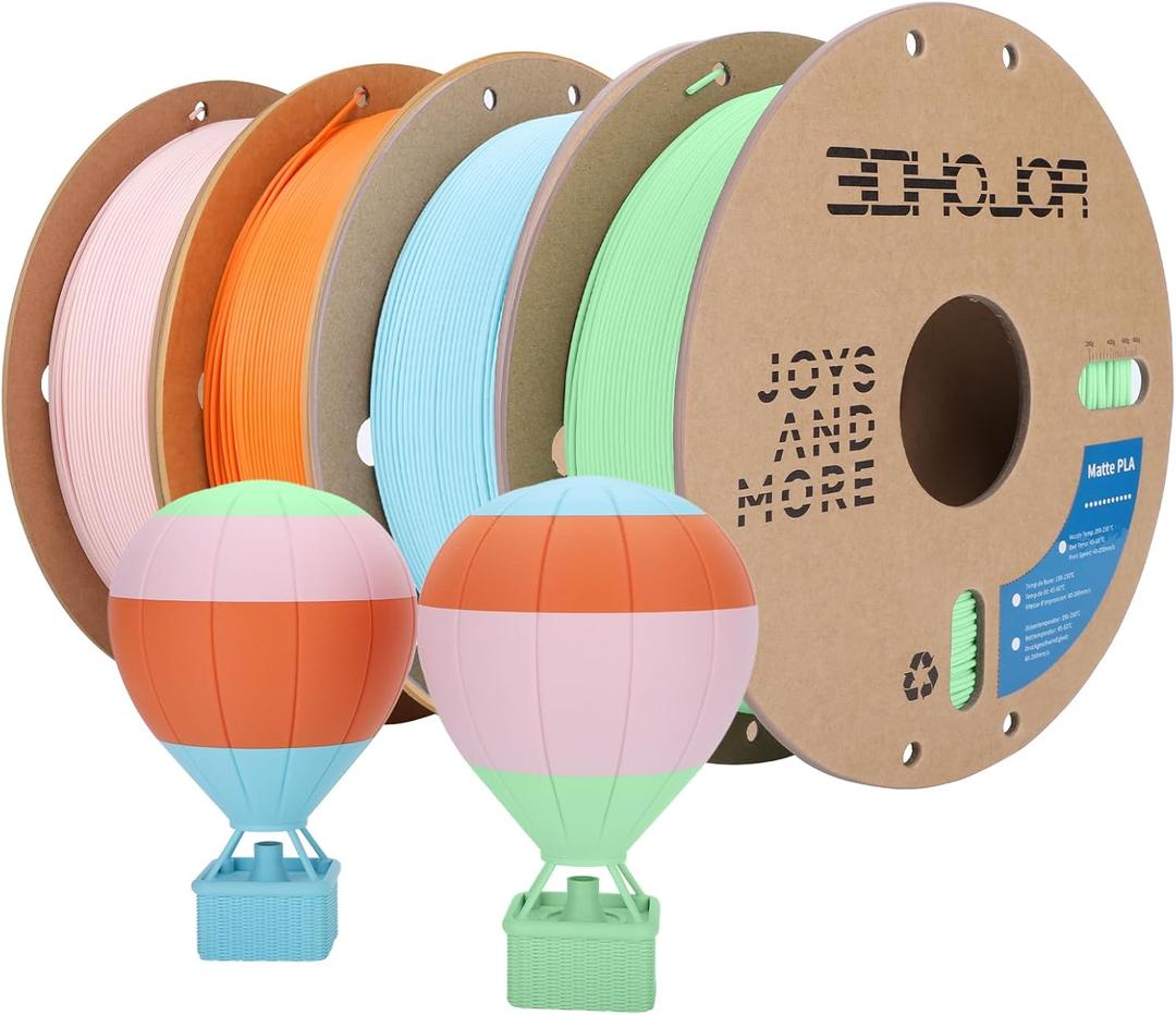 3DHoJor Matte PLA Filament 1.75mm, 1kg*4 Bundle Cardboard Spool PLA Filament 1.75 PLA 3D Printing Filament, Print with Most 3D Printers-Green, Pink, Blue, Tangerine