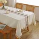 JIALE Rectangle Table Cloth, Heavy Duty Cotton Linen Waterproof Tablecloths Farmhouse Tablecloth, Soft and Wrinkle Free Table Cover with Tassels, 55''x70'', 4-6 Seats (Beige Wheat)