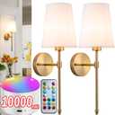 Battery Operated Wall Sconce Set of 2, Rechargeable Wall Sconce with 10000mAh Bulb and Remote, Up to 50 Hrs Use, RGB Dimmable Wireless Wall Lights for Living Room Bedroom Hallway (Bronze)