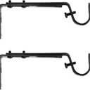 Kenney Adjustable Curtain Rod Brackets, Black (2-Pack)