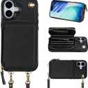 Bocasal Crossbody Wallet Case for iPhone 17, RFID Blocking Leather Purse Case with Card Holder, Protective Handbag Flip Cover with Zipper Wrist Strap Lanyard for Women 5G 6.3 Inch (Black)