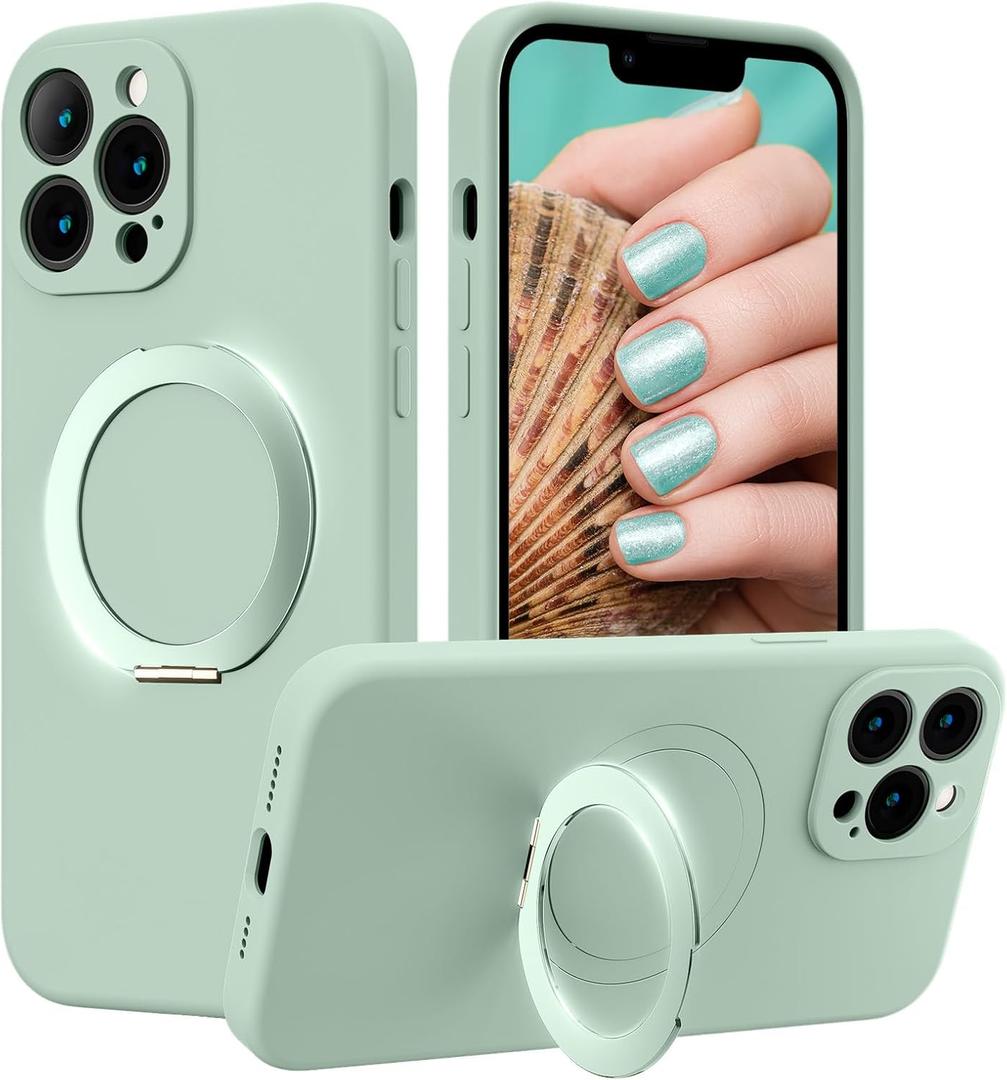 MCFANCE Magnetic Silicone Case with Stand for iPhone 13 Pro Max (6.7 inch) | Compatible with MagSafe, Shockproof Protection, Anti-Scratch Microfiber Lining | Cyan