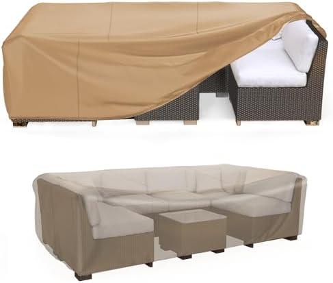 Mrrihand Heavy Duty Patio Furniture Covers, Outdoor Furniture Covers Waterproof Sectional Sofa Set, Patio Table and Chair Set Cover 111" L×74" W×28" H,Brown