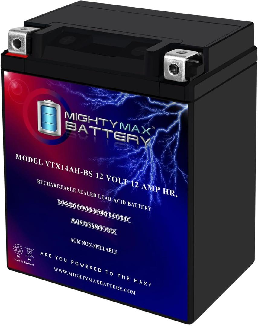 Mighty Max Battery YTX14AH-BS - 12 Volt 12 AH, 210 CCA, Rechargeable Maintenance Free SLA AGM Motorcycle Battery