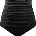 DANIFY Women's Ruched High Waisted Bikini Bottom Tummy Control Swim Bottoms Vintage Plus Size Tankini Swimsuit Bottoms (10, Black)