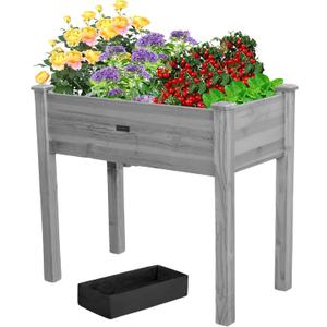 34x18x30in Wooden Raised Garden Bed with Legs,Elevated Reinforced Planter Box with Bed Liner for Backyard/Patio/Gardener,150lb Capacity - Gray