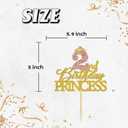 2 x 2nd Birthday Princess Cake Topper, Princess Cake Decor for Girls' 2nd Birthday, Crown Sign Cake Picks for Fairy Tale Theme Two Years Party Favors Decor