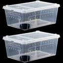Critter Keeper 2-Pack, Cricket Cage & Reptile Feeding Box 12.59"x8.66"x5.9" Transparent Portable Plastic Snake Habitat Escape-Proof Ventilated Design for Gecko, Tarantula, Scorpion, Spider, Frog