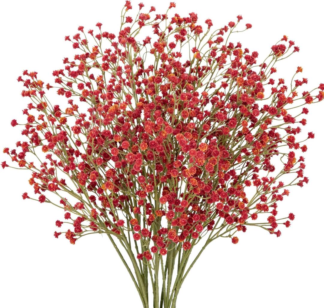 10 Pack Baby's Breath Artificial Flowers Bulk 3 Branches Faux Baby Breath Plastic Flowers Fake Gypsophila Flower Arrangement Fake Flowers Bouquet for Wedding Home Decor Fall Red Baby Breath (Maroon)