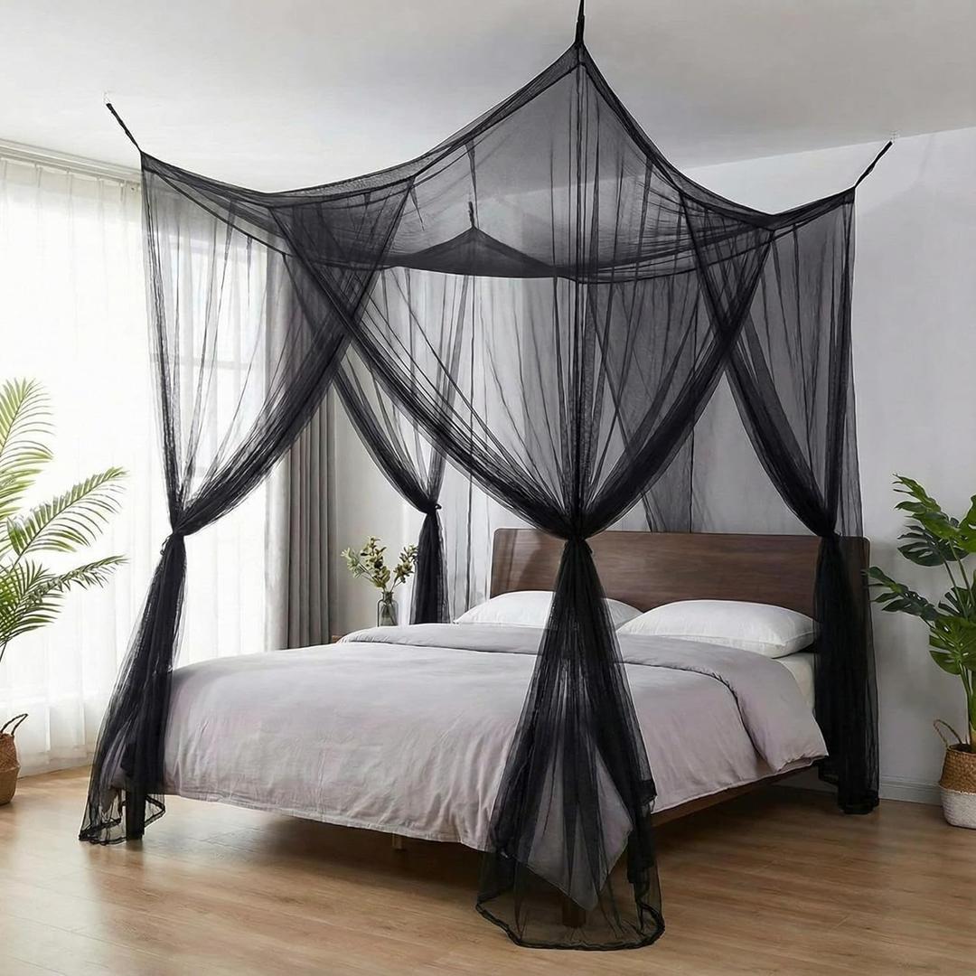 Mindsoft 4 Corners Mosquito Net Bed Canopy for Single Twin Full Size, Rectangular Bed Curtains Drapes with 4 Hanging Hooks for Home Indoor Patio Outdoor(Black,L79 X W47 X H59 Inch)
