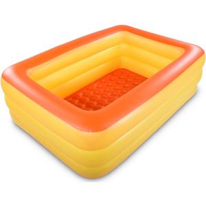 Inflatable Family Swim Play Center Pool, 82" x 56" x 25" Giant Blow Up Pool Summer Water Fun with Inflatable Soft Floor for Family, Garden, Outdoor, Backyard (Orange)